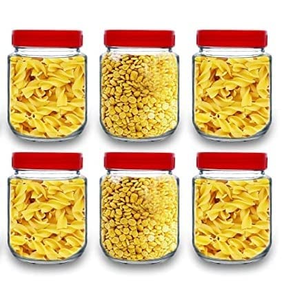 Feelopie Piramal Glass Jar 500 ml Round pickle Jars for kitchen home storage Transparent airtight Glass Containers for Kitchen P